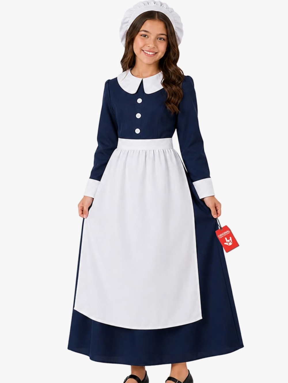 Kids pilgrim or Florence Nightingale Costume - Navy and White